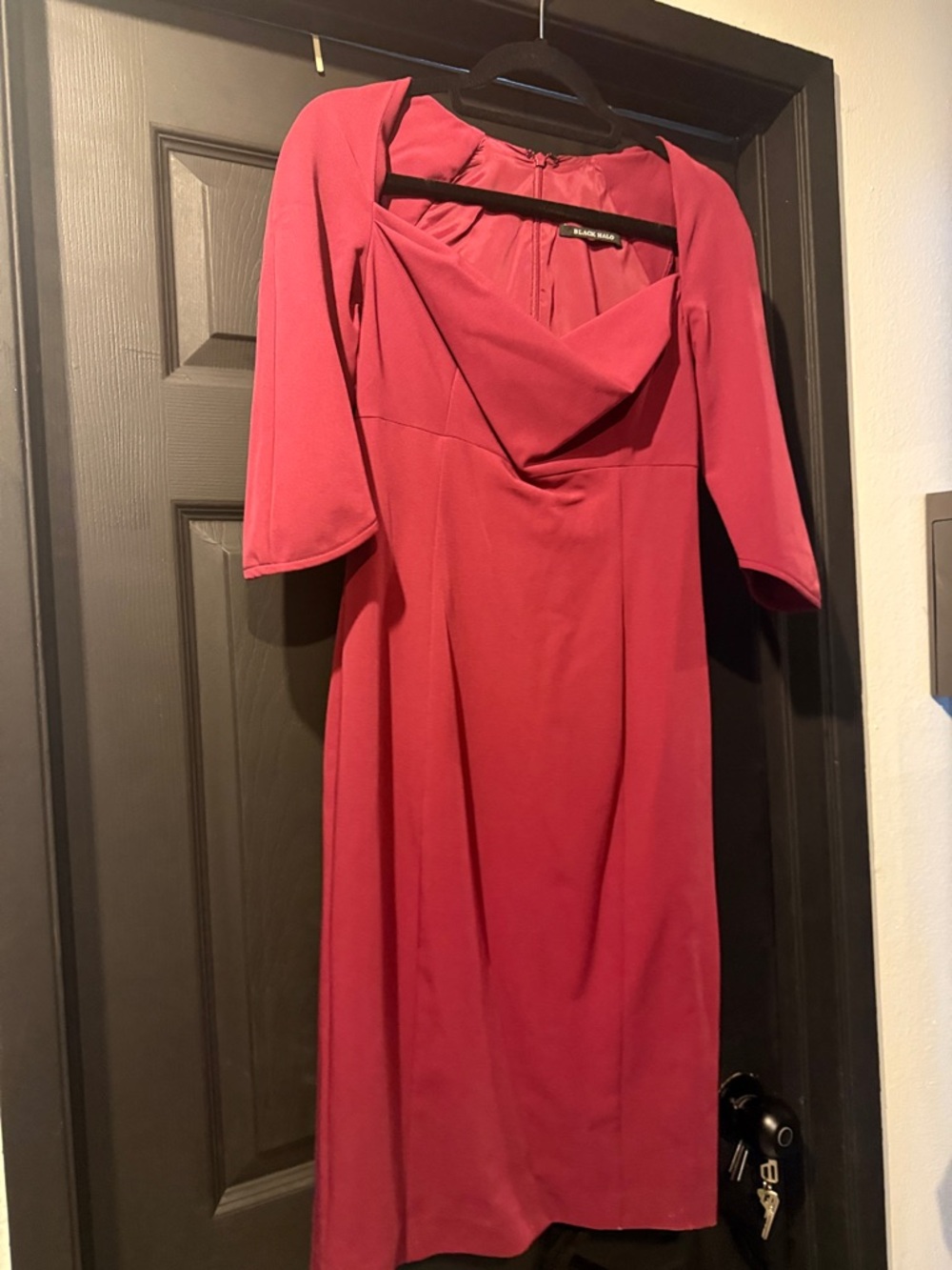 Black Halo Raspberry Cowl-Neck Midi Dress